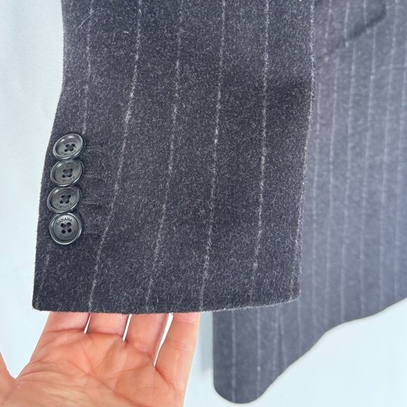 Vintage Y2K Banana Republic Wool Blend Dark Gray Pinstripe Over Coat Size Large - Picture 3 of 14